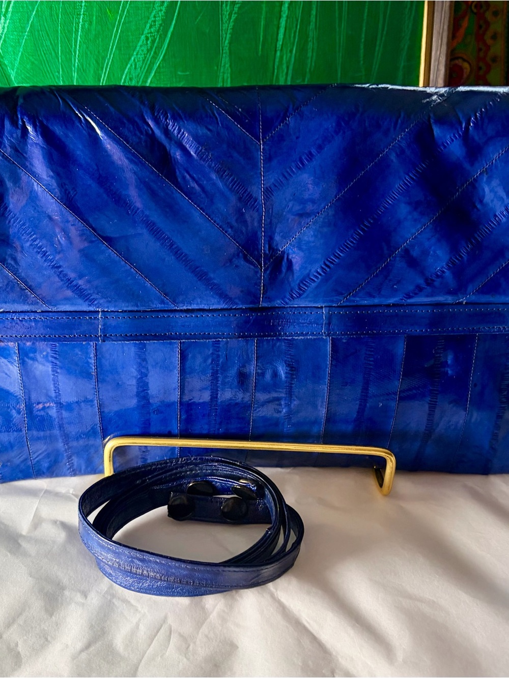 Vintage Royal Blue Eel skin Shoulder/clurch